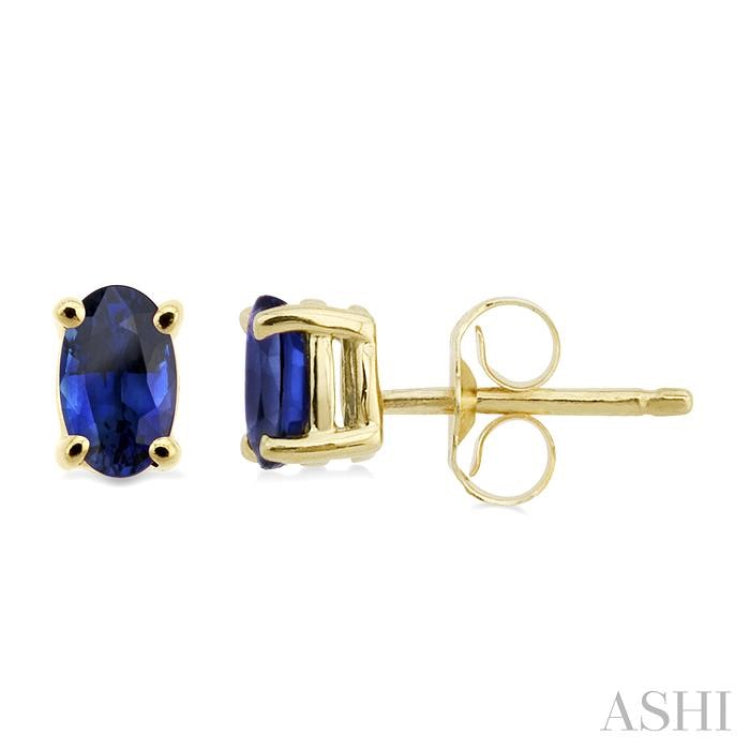 5x3 MM Oval Cut Sapphire Stud Earrings in 14K Yellow Gold