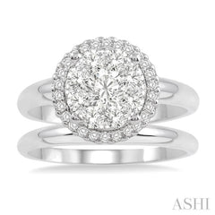 1/2 Ctw Diamond Wedding Set with 1/2 Ctw Lovebright Round Cut Engagement Ring and Shadow Band in 14K White Gold