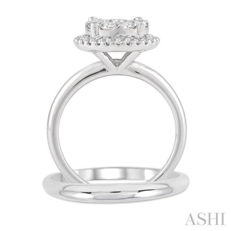 1/2 Ctw Diamond Wedding Set with 1/2 Ctw Lovebright Round Cut Engagement Ring and Shadow Band in 14K White Gold