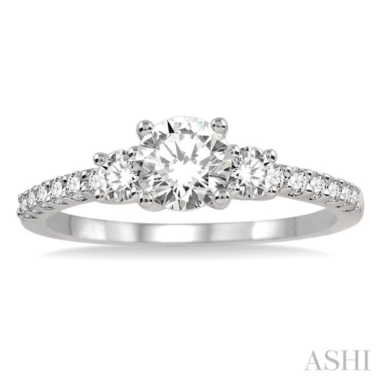 3/4 Ctw Diamond Engagement Ring with 1/3 Ct Round Cut Center Stone in 14K White Gold