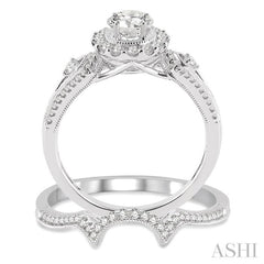 3/4 Ctw Diamond Wedding Set with 5/8 Ctw Round Cut Engagement Ring and 1/10 Ctw Wedding Band in 14K White Gold