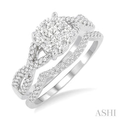 1/2 Ctw Diamond Wedding Set with 1/3 Ctw Lovebright Engagement Ring and 1/10 Ctw Wedding Band in 14K White Gold