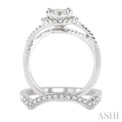 7/8 Ctw Diamond Wedding Set with 3/4 Ctw Lovebright Round Cut Engagement Ring and 1/5 Ctw Wedding Band in 14K White Gold