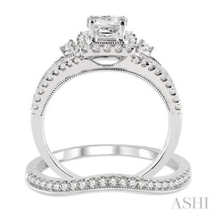 7/8 Ctw Diamond Wedding Set with 3/4 Ctw Princess Cut Engagement Ring and 1/6 Ctw Wedding Band in 14K White Gold