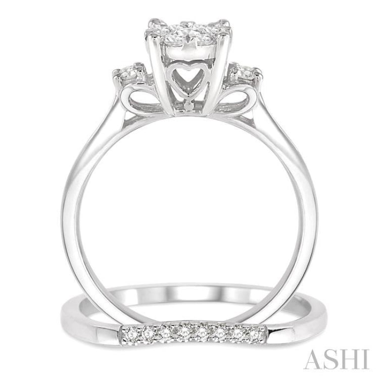 1/2 Ctw Diamond Wedding Set with 1/2 Ctw Lovebright Engagement Ring and 1/20 Ctw Wedding Band in 14K White Gold