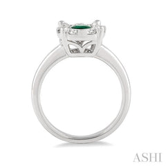 3.8 MM Round Cut Emerald and 1/3 Ctw Lovebright Diamond Precious Ring in 14K White Gold