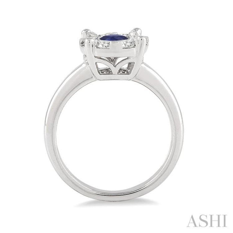 3.8 MM Round Cut Sapphire and 1/3 Ctw Lovebright Diamond Precious Ring in 14K White Gold