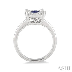 3.8 MM Round Cut Sapphire and 1/3 Ctw Lovebright Diamond Precious Ring in 14K White Gold