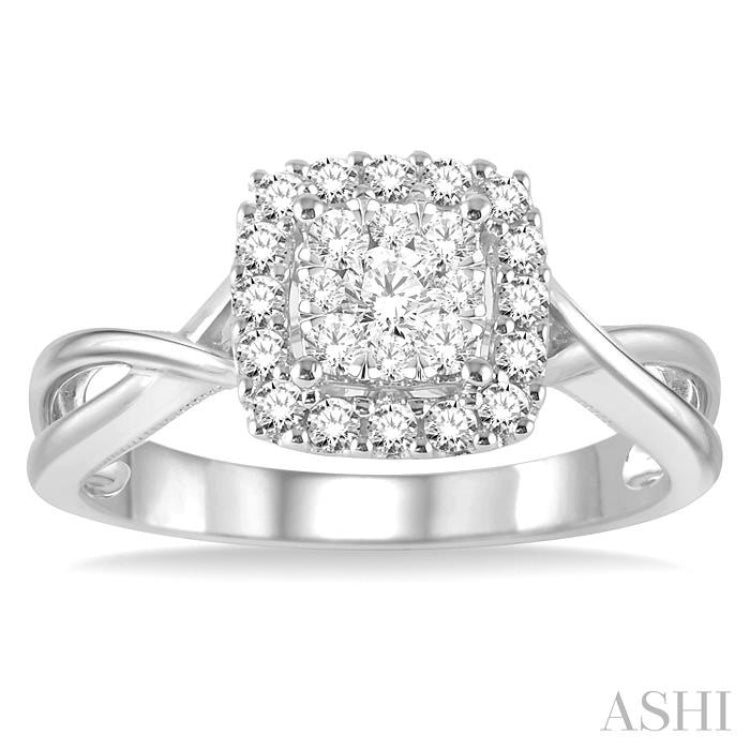 1/2 Ctw Square Shape Round Cut Diamond Lovebright Ring in 14K White Gold