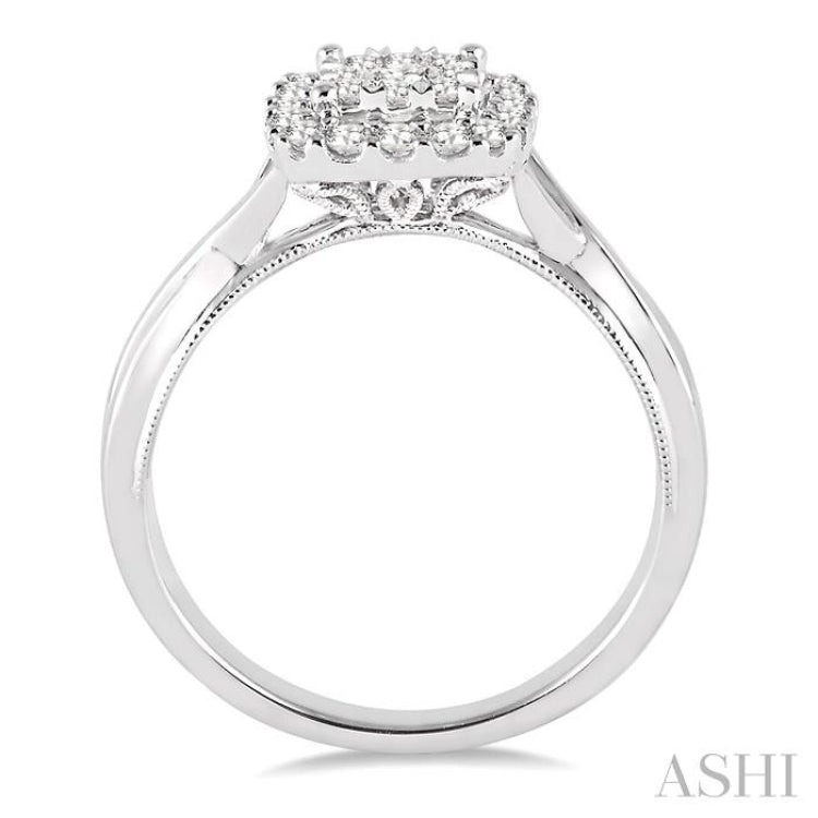 1/2 Ctw Square Shape Round Cut Diamond Lovebright Ring in 14K White Gold