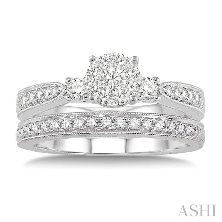 1/2 Ctw Diamond Lovebright Wedding Set with 1/3 Ctw Round Cut Engagement Ring and 1/8 Ctw Wedding Band in 14K White Gold