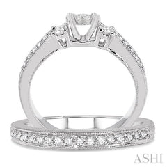 1/2 Ctw Diamond Lovebright Wedding Set with 1/3 Ctw Round Cut Engagement Ring and 1/8 Ctw Wedding Band in 14K White Gold