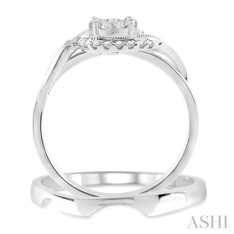 1/3 Ctw Diamond Lovebright Wedding Set with 1/3 Ctw Round Cut Engagement Ring and Shadow Band in 14K White Gold