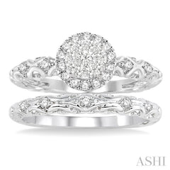 1/2 Ctw Diamond Lovebright Wedding Set with 3/8 Ctw Round Cut Engagement Ring and 1/20 Ctw Wedding Band in 14K White Gold