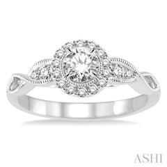 1/2 Ctw Diamond Engagement Ring with 1/5 Ct Round Cut Center Stone in 14K White Gold