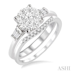 3/4 Ctw Diamond Lovebright Wedding Set with 3/4 Ctw Round Cut Engagement Ring and 1/20 Ctw Wedding Band in 14K White Gold