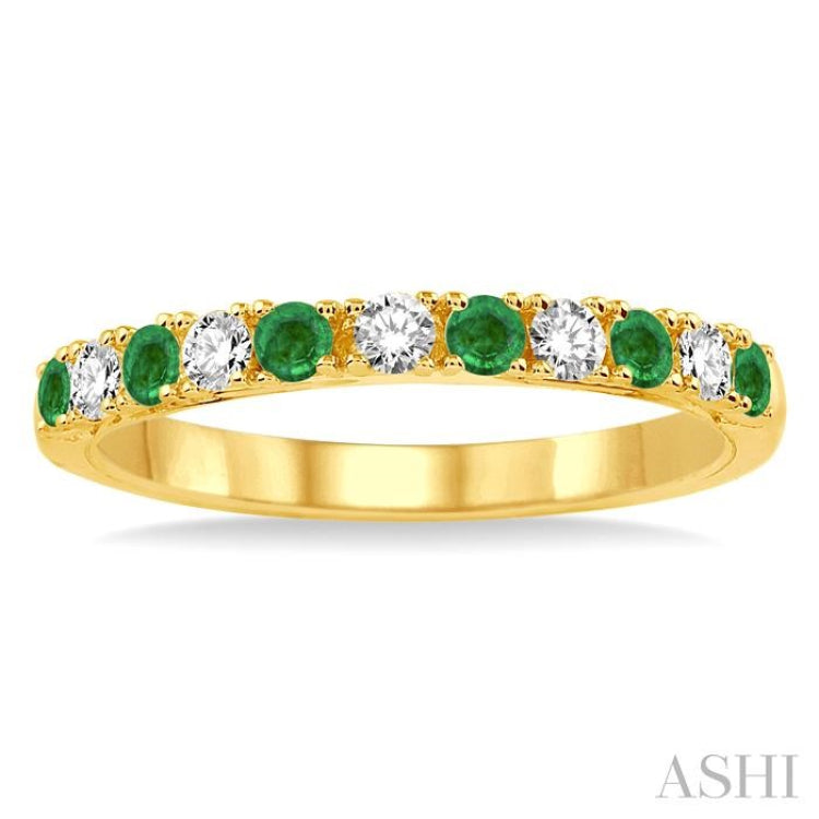 2.20 MM Round Cut Emerald and 1/5 Ctw Round Cut Diamond Precious Band in 14K Yellow Gold