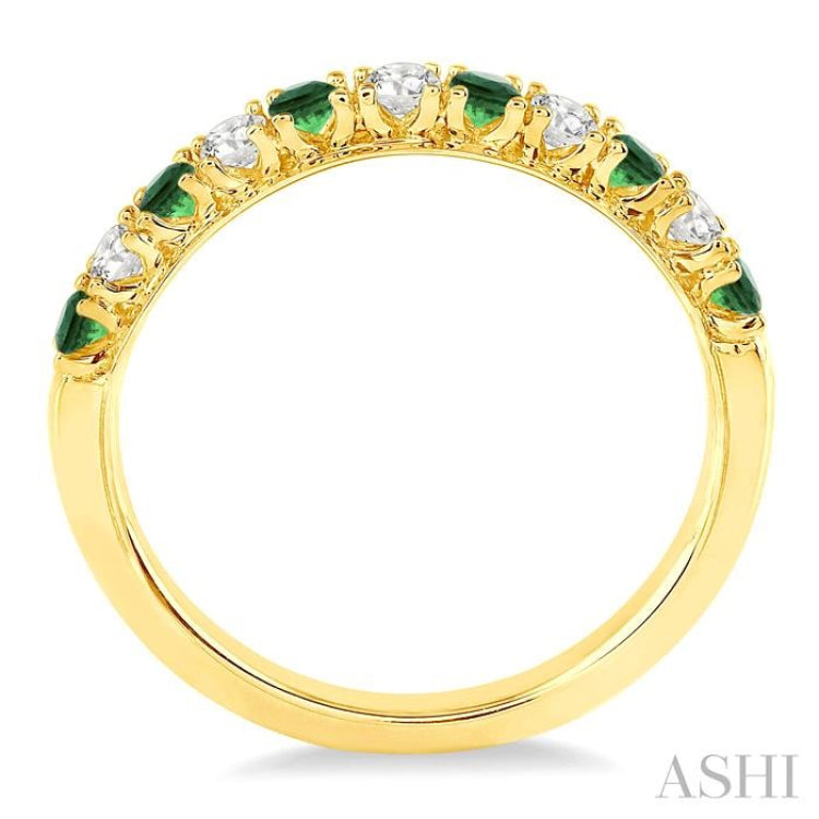 2.20 MM Round Cut Emerald and 1/5 Ctw Round Cut Diamond Precious Band in 14K Yellow Gold