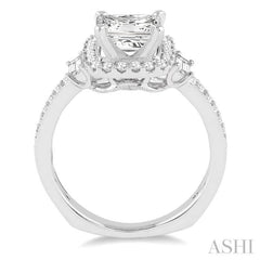 1 1/3 Ctw Diamond Engagement Ring with 3/4 Ct Princess Cut Center Stone in 14K White Gold