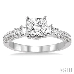 7/8 Ctw Diamond Engagement Ring with 1/2 Ct Princess Cut Center Stone in 14K White Gold