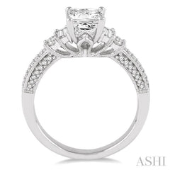 7/8 Ctw Diamond Engagement Ring with 1/2 Ct Princess Cut Center Stone in 14K White Gold