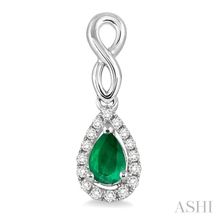 5x3 MM Pear Shape Emerald and 1/6 Ctw Round Cut Diamond Earrings in 10K White Gold