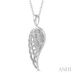 1/20 Ctw Round Cut Diamond Angel Wing Pendant in Sterling Silver with Chain