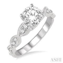 3/4 Ctw Diamond Engagement Ring with 1/2 Ct Round Cut Center Stone in 14K White Gold