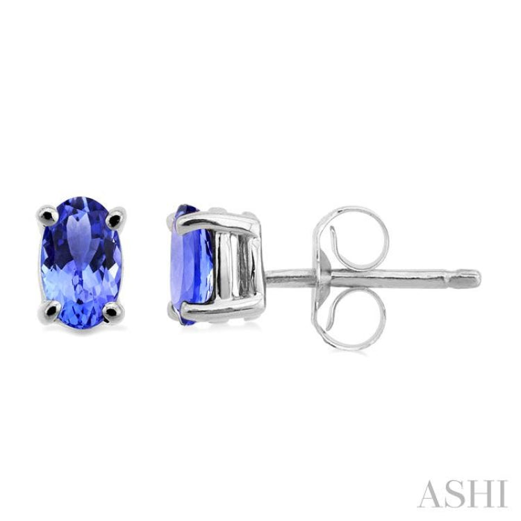 5x3 MM Oval Cut Tanzanite Stud Earrings in 14K White Gold