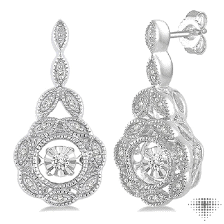 1/20 Ctw Round Cut Diamond Emotion Earrings in Sterling Silver