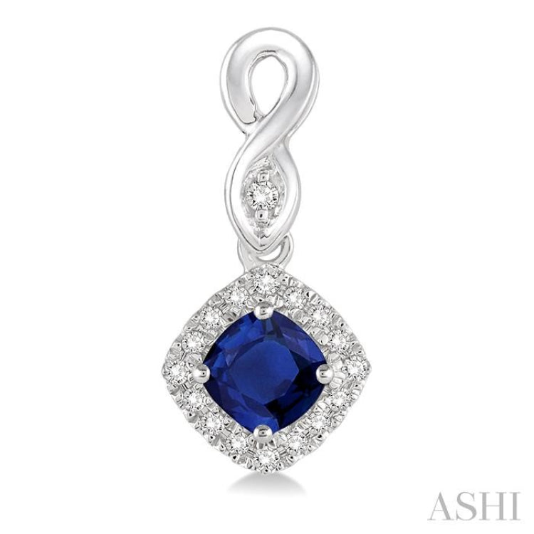 4x4 MM Cushion Shape Sapphire and 1/5 Ctw Round Cut Diamond Earrings in 10K White Gold