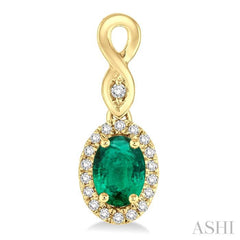 5x3 MM Oval Cut Emerald and 1/6 Ctw Round Cut Diamond Earrings in 10K Yellow Gold