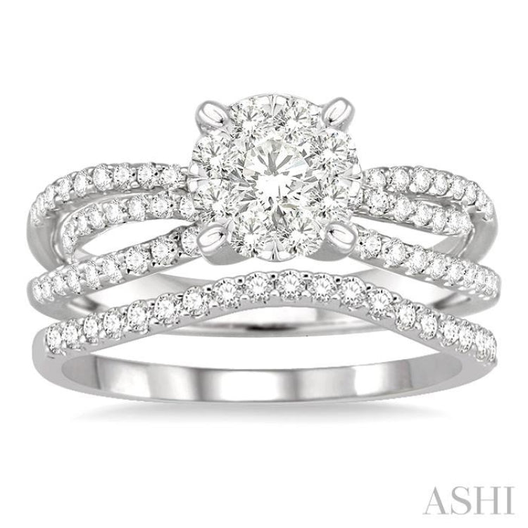 7/8 Ctw Diamond Lovebright Wedding Set with 5/8 Ctw Engagement Ring and 1/5 Ctw Wedding Band in 14K White Gold