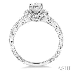 1 1/6 Ctw Diamond Engagement Ring with 5/8 Ct Oval Cut Center Stone in 14K White Gold