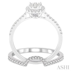 1/2 Ctw Round Shape Diamond Lovebright Wedding Set with 1/3 Ctw Engagement Ring and 1/6 Ctw Wedding Band in 14K White Gold