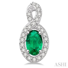 5x3 MM Oval Cut Emerald and 1/5 Ctw Round Cut Diamond Earrings in 10K White Gold