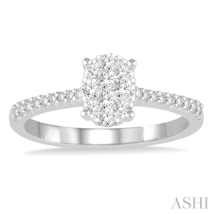 3/8 Ctw Oval Shape Diamond Lovebright Ring in 14K White Gold