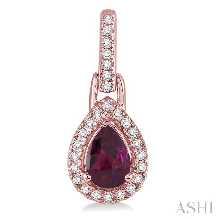 6x4 MM Pear Shape Rhodolite Garnet and 1/5 Ctw Round Cut Diamond Earrings in 10K Rose Gold