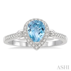 7x5 MM Pear Shape Aquamarine and 1/6 Ctw Round Cut Diamond Ring in 14K White Gold