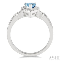 7x5 MM Pear Shape Aquamarine and 1/6 Ctw Round Cut Diamond Ring in 14K White Gold