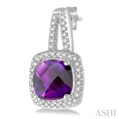 7x7 MM Cushion Shape Amethyst and 1/4 Ctw Round Cut Diamond Earrings in 10K White Gold