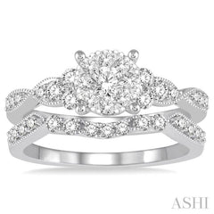 3/4 Ctw Round Cut Diamond Lovebright Wedding Set with 1/2 Ctw Engagement Ring and 1/5 Ctw Wedding Band in 14K White Gold