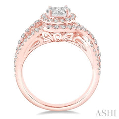 1 1/10 ctw Round Cut Diamond Lovebright Engagement Ring in 14K Rose and White Gold