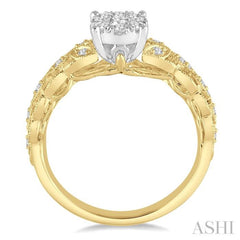 1/3 Ctw Round Cut Diamond Lovebright Engagement Ring in 14K Yellow and White Gold