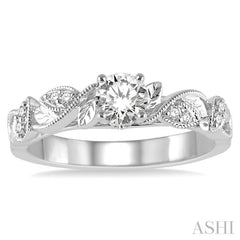 1/3 Ctw Diamond Engagement Ring with 1/5 Ct Round Cut Center Stone in 14K White Gold