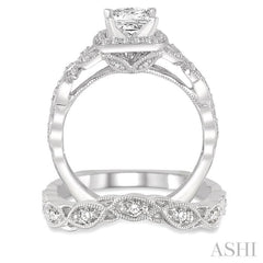 1 Ctw Diamond Bridal Set with 3/4 Ctw Princess Cut Engagement Ring and 1/6 Ctw Wedding Band in 14K White Gold