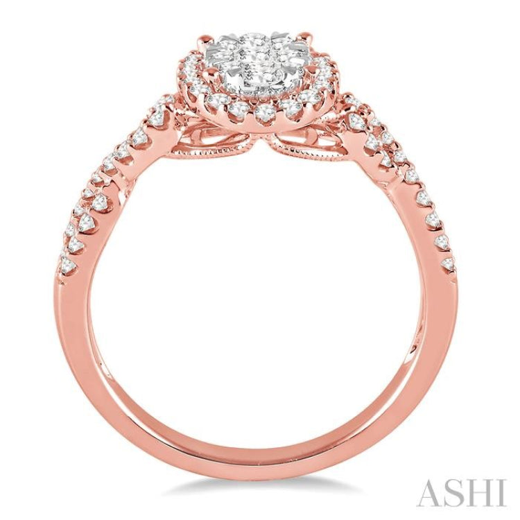 5/8 Ctw Oval Shape Round Cut Diamond Lovebright Ring in 14K Rose and White Gold