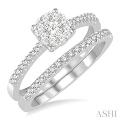 1/2 Ctw Round Cut Diamond Lovebright Bridal Set with 3/8 Ctw Engagement Ring and 1/6 Ctw Wedding Band in 14K White Gold