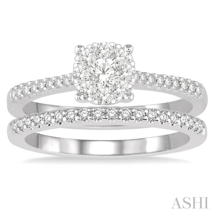 1/2 Ctw Round Cut Diamond Lovebright Bridal Set with 3/8 Ctw Engagement Ring and 1/6 Ctw Wedding Band in 14K White Gold