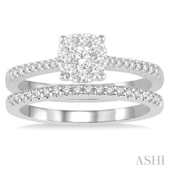 1/2 Ctw Round Cut Diamond Lovebright Bridal Set with 3/8 Ctw Engagement Ring and 1/6 Ctw Wedding Band in 14K White Gold